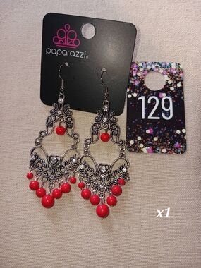 paparazzi Silver Filigree Chandelier Earrings with Red Beads